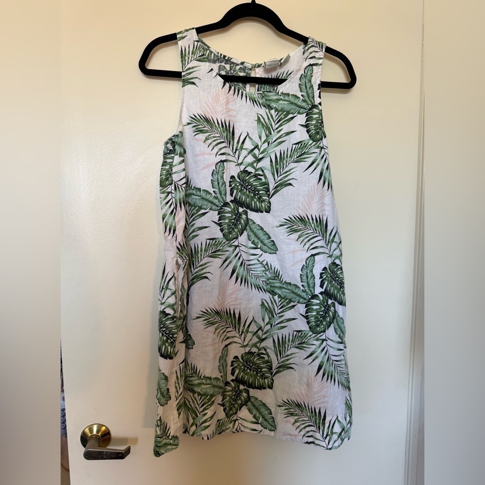 C&C California 100% Linen Tank Mini Dress with Palm Print in Size Small